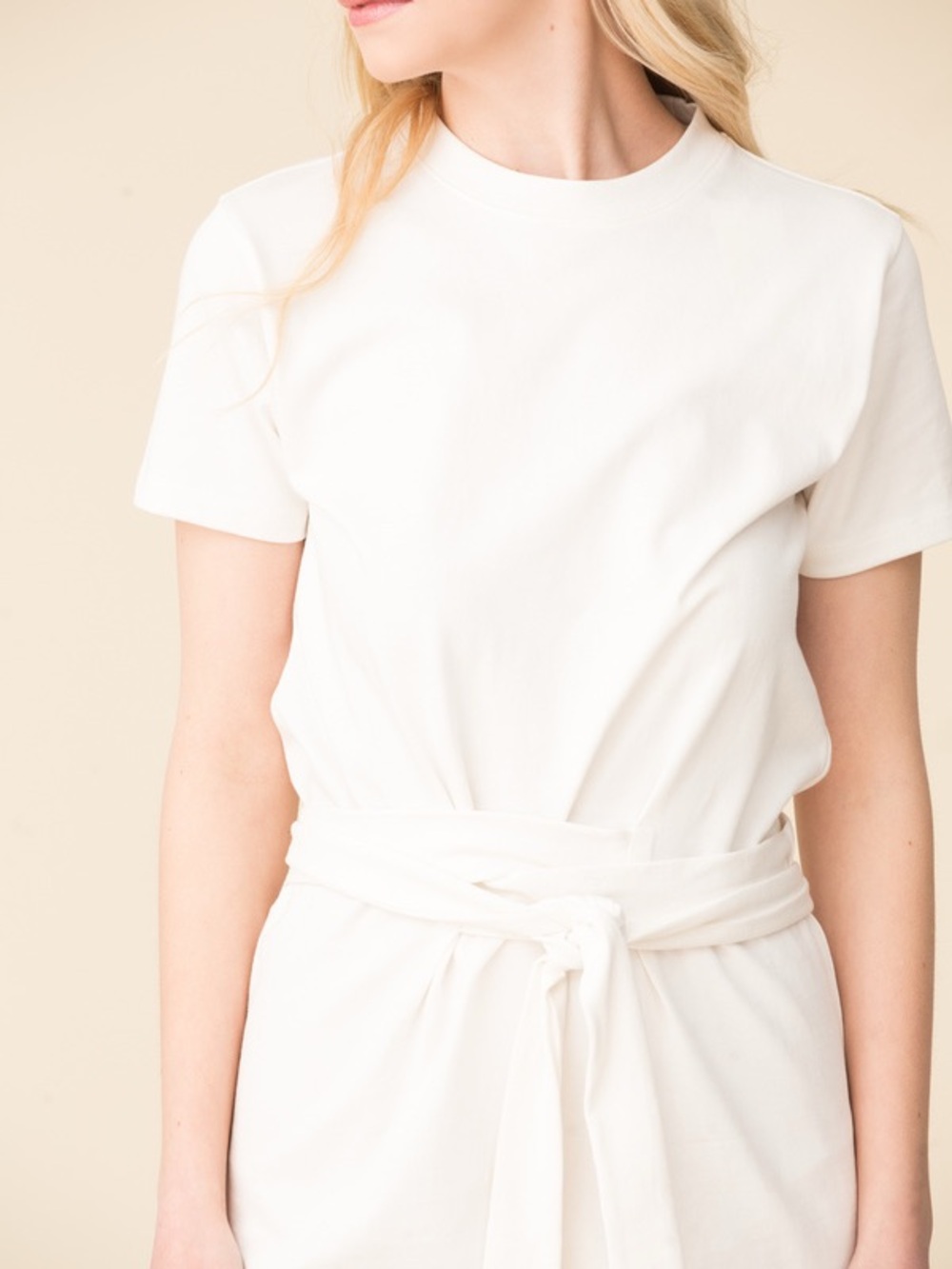 Vince White Crewneck Short-Sleeve Tie Waist Dress Size XS/TP